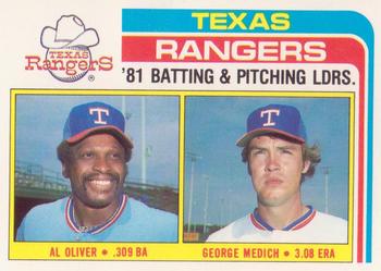 Rangers Leaders / Checklist (Al Oliver / George Medich)