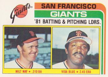 Giants Leaders / Checklist (Milt May / Vida Blue)