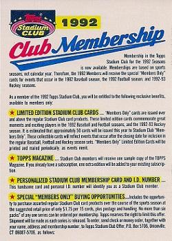 1992 Stadium Club Membership Form