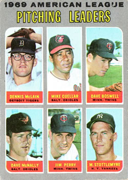 1969 American League Pitching Leaders (Denny McLain / Mike Cuellar / Dave Boswell / Dave McNally / Jim Perry / Mel Stottlemyre)