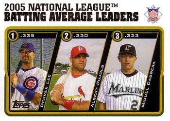 2005 National League Batting Average Leaders (Derrek Lee / Albert Pujols / Miguel Cabrera)