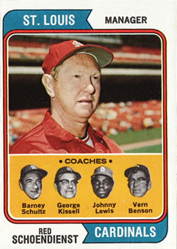 Cardinals Field Leaders (Red Schoendienst / Barney Schultz / George Kissell / Johnny Lewis / Vern Benson)