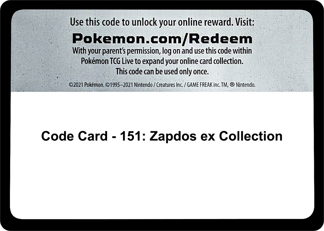 Code Card 151: Zapdos ex Collection