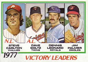 1977 Victory Leaders (Steve Carlton / Dave Goltz / Dennis Leonard / Jim Palmer)