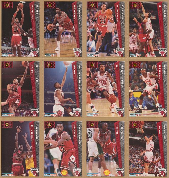 Stacey King / Rodney McCray / Scottie Pippen / Will Perdue / Scott Williams / Bill Cartwright / B.J. Armstrong / Horace Grant / Michael Jordan / Corey Williams / Trent Tucker / John Paxson