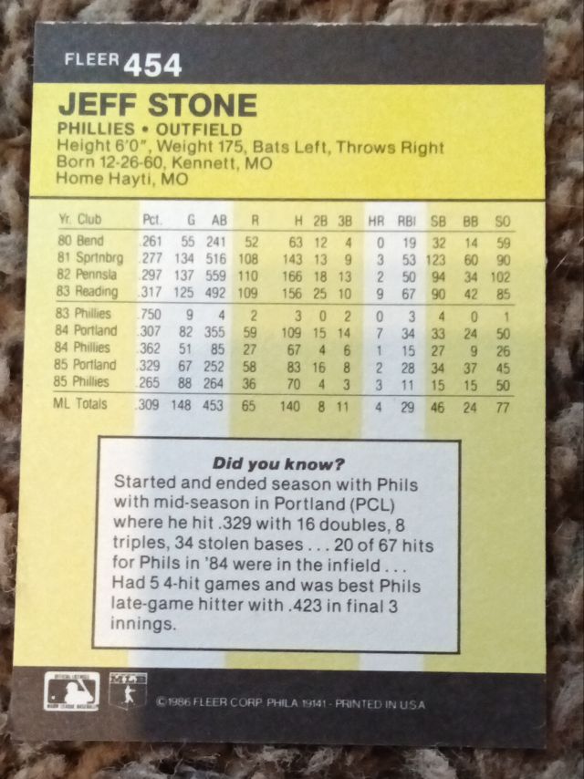 Back of card