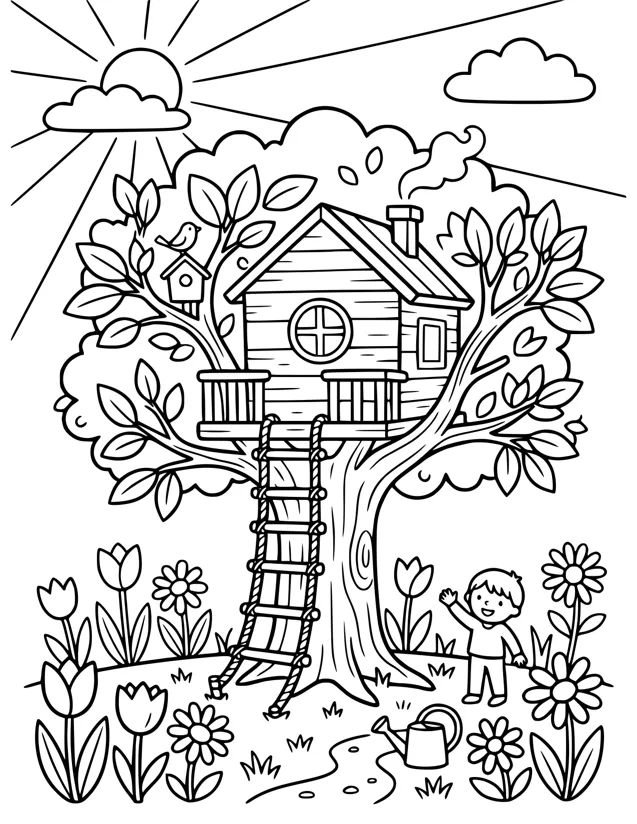 The Secret Treehouse | Free Coloring Page | Color It Daily | Color It Daily