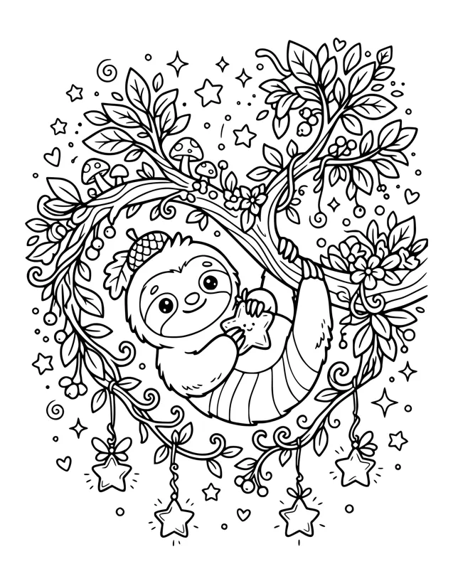 Chibi Sloth Coloring Page – Free Printable for Kids | Color It Daily