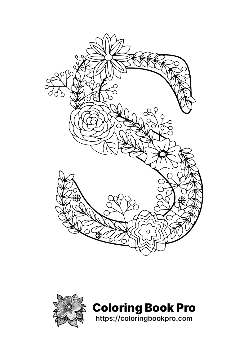 A black and white floral design in the shape of the letter S icon