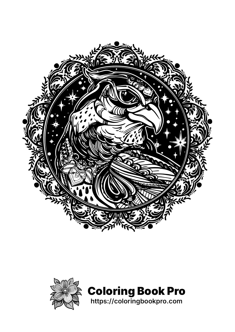 A black and white drawing of a bird in a circle. icon