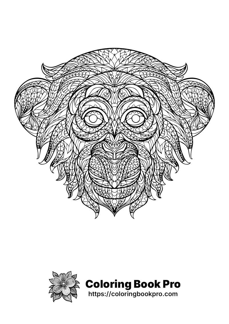 A black and white drawing of a monkey's face. icon