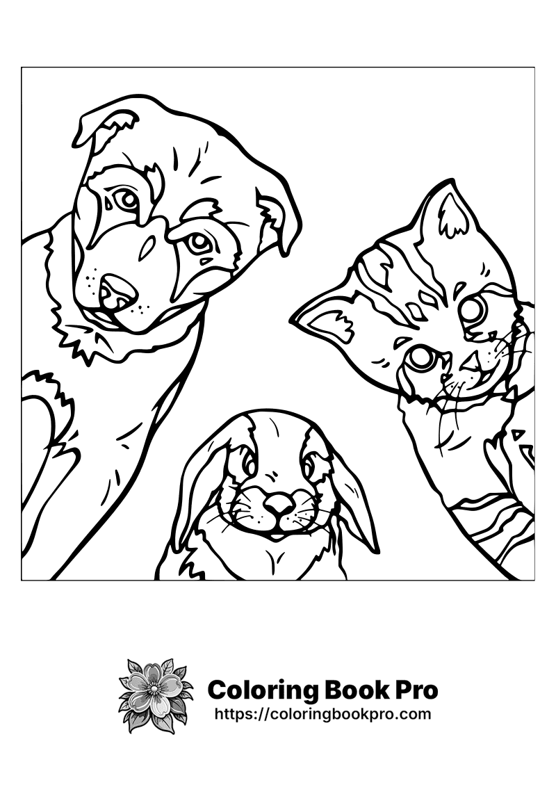 A dog, a cat and a rabbit in black and white. icon