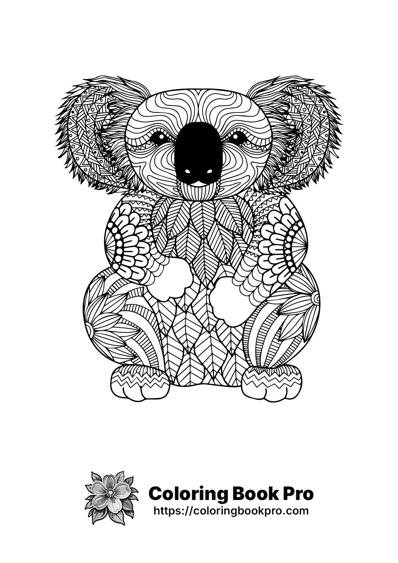 A black and white drawing of a koala bear. icon