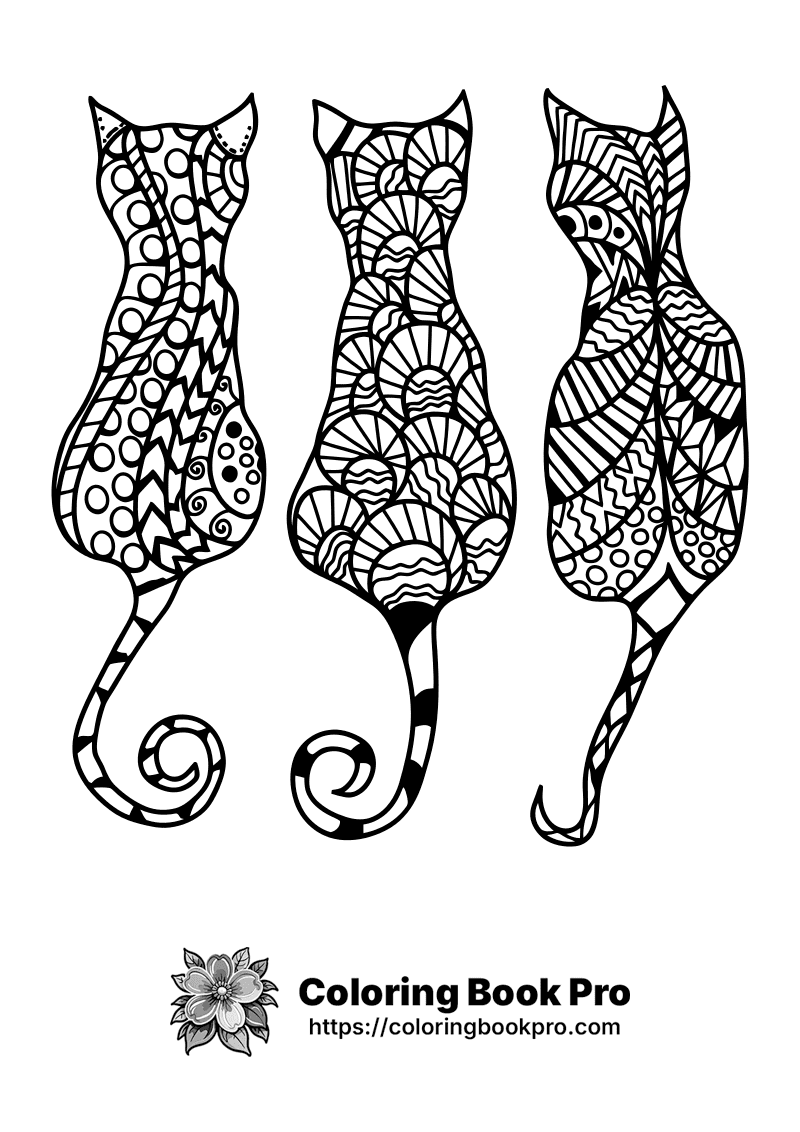 A black and white drawing of three cats. icon