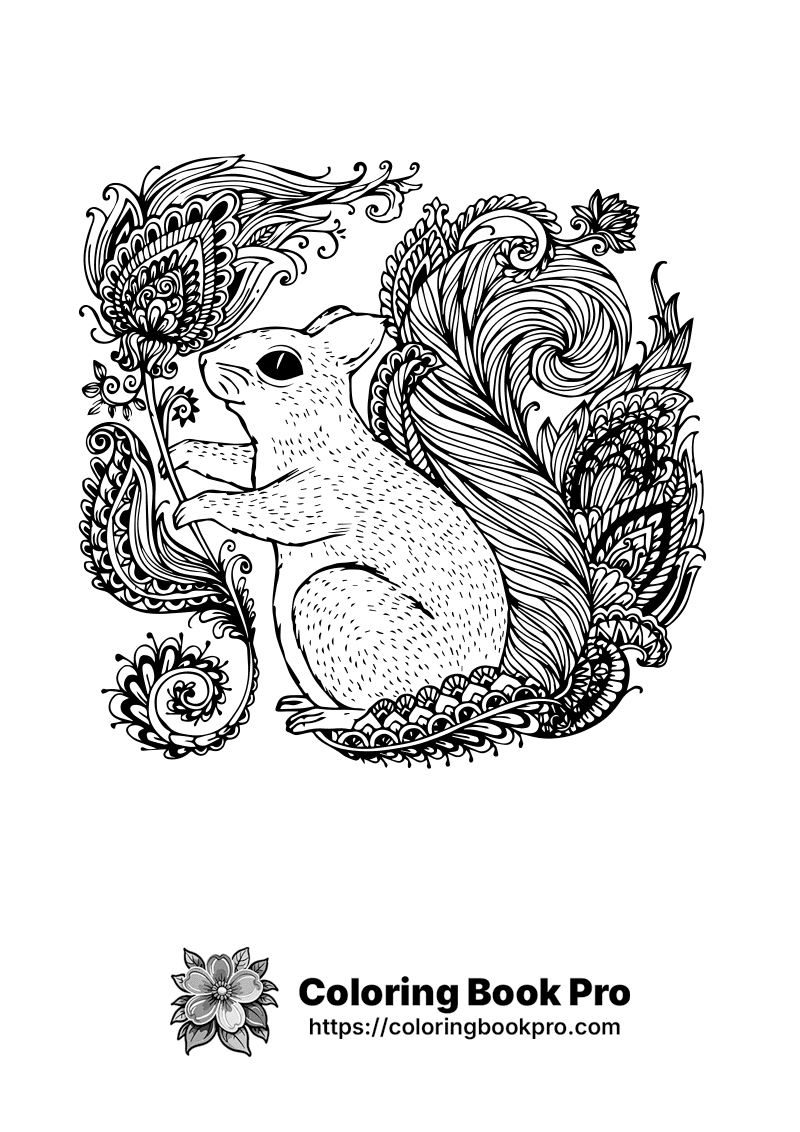 A black and white drawing of a squirrel. icon