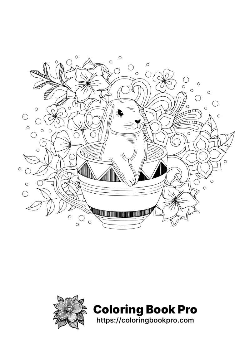 A bunny sitting in a flower pot coloring page. icon