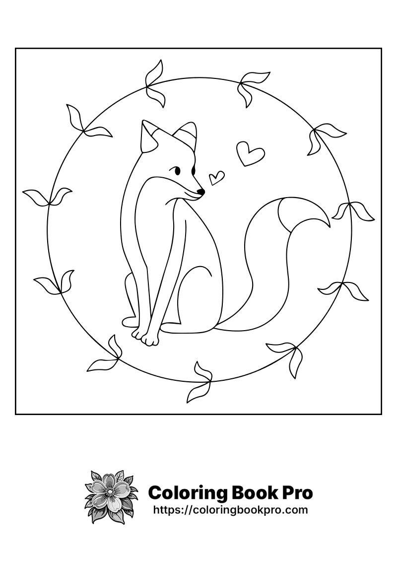 A fox sitting in a circle with leaves around it. icon