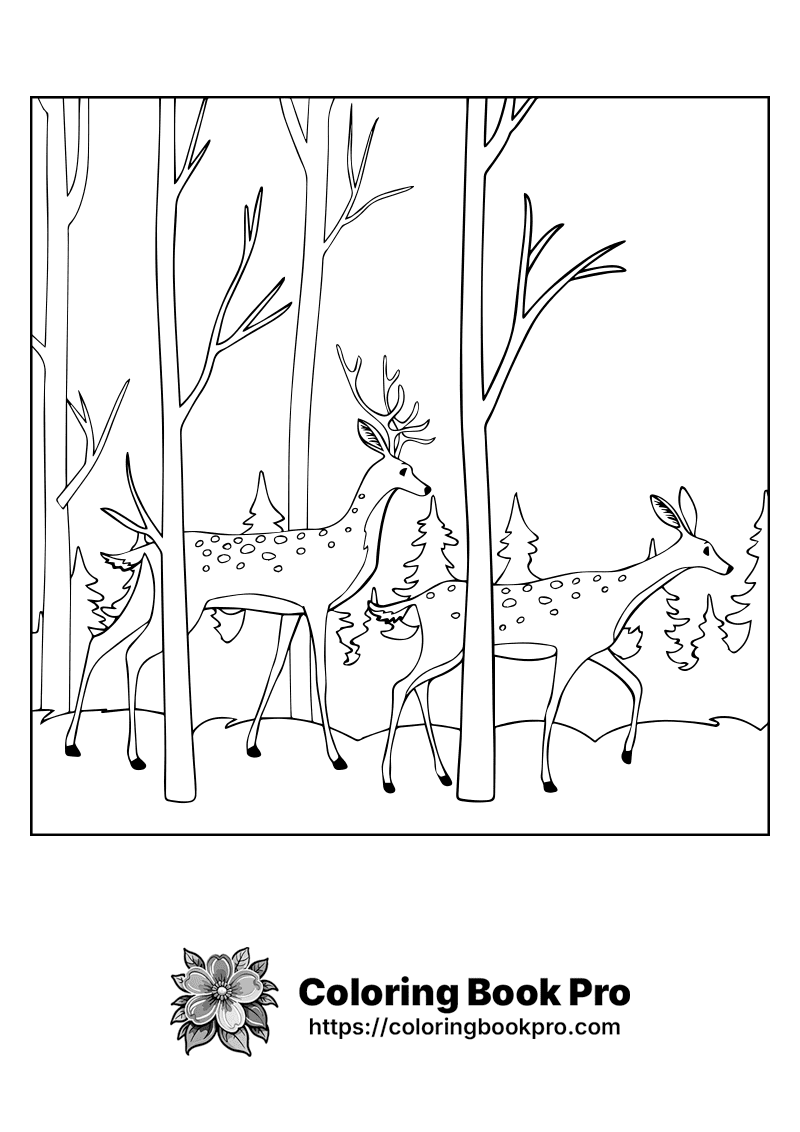 A black and white image of three deer in the woods. icon