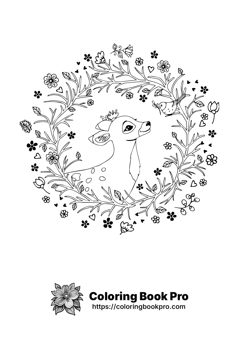 A deer surrounded by flowers and hearts. icon