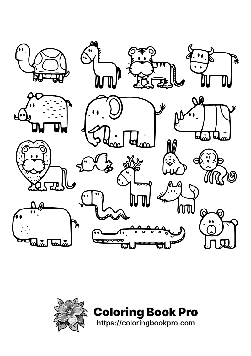 A black and white picture of various farm animals. icon
