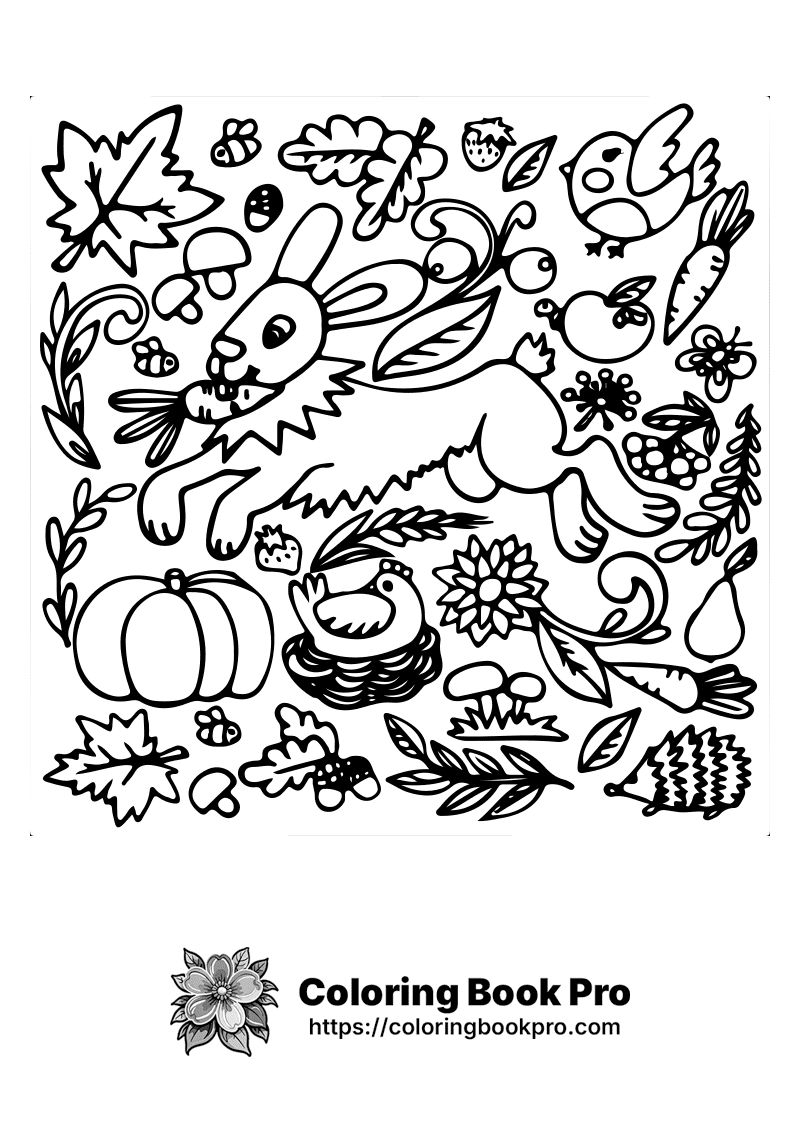 A black and white picture of a rabbit surrounded by autumn leaves. icon