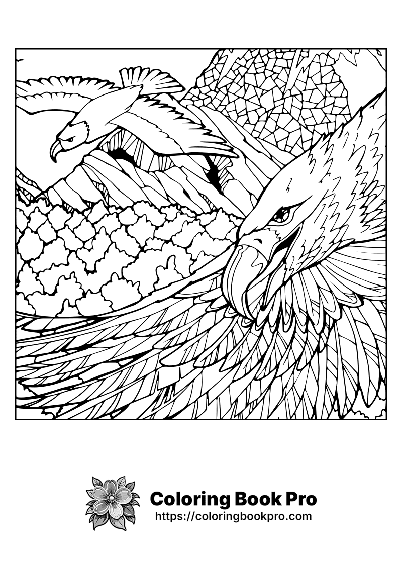 A black and white drawing of two eagles flying. icon