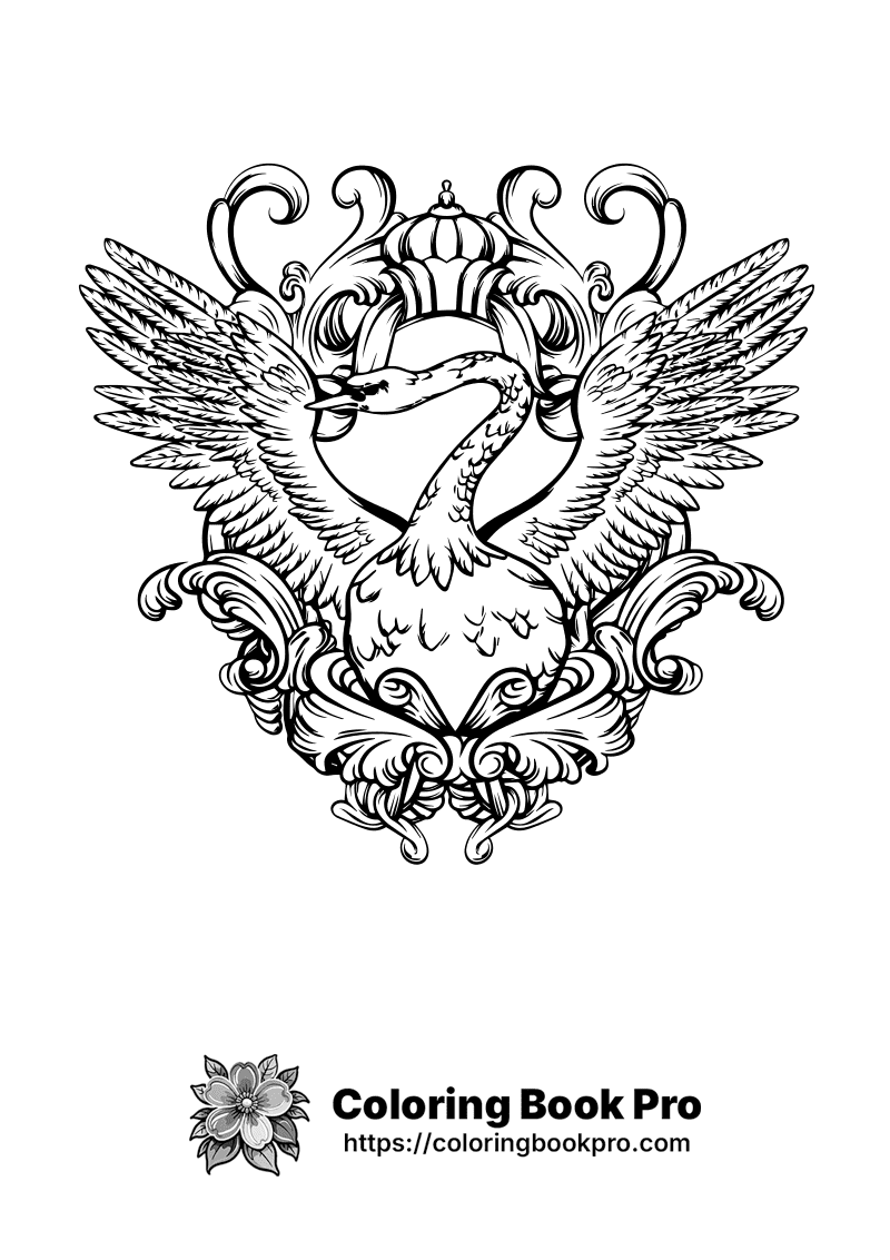 A black and white drawing of a swan in an ornate crest. icon