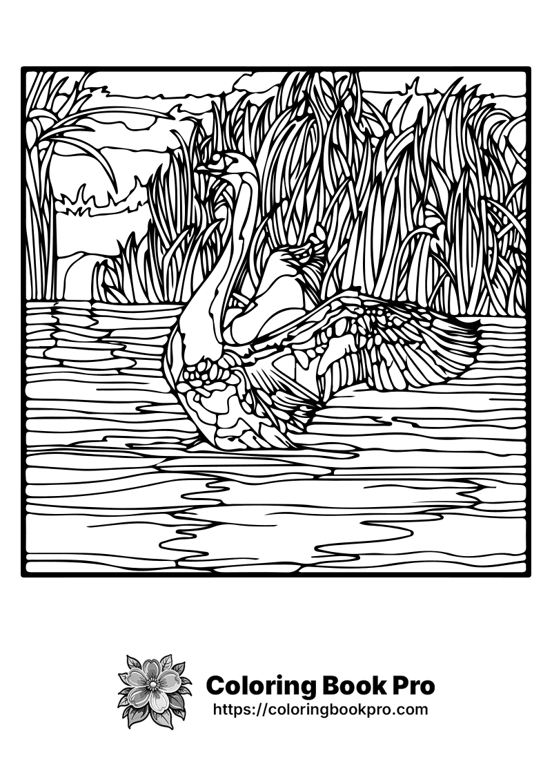 A black and white picture of a swan in the water. icon