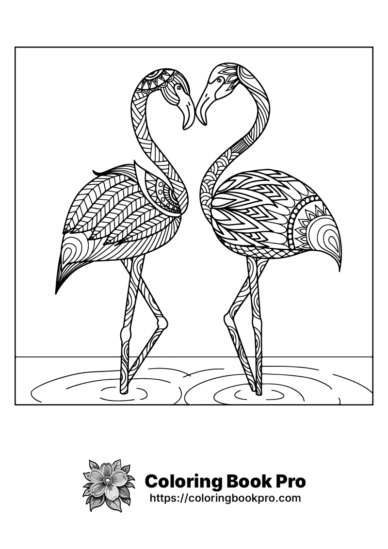 A black and white picture of two flamingos in the water. icon
