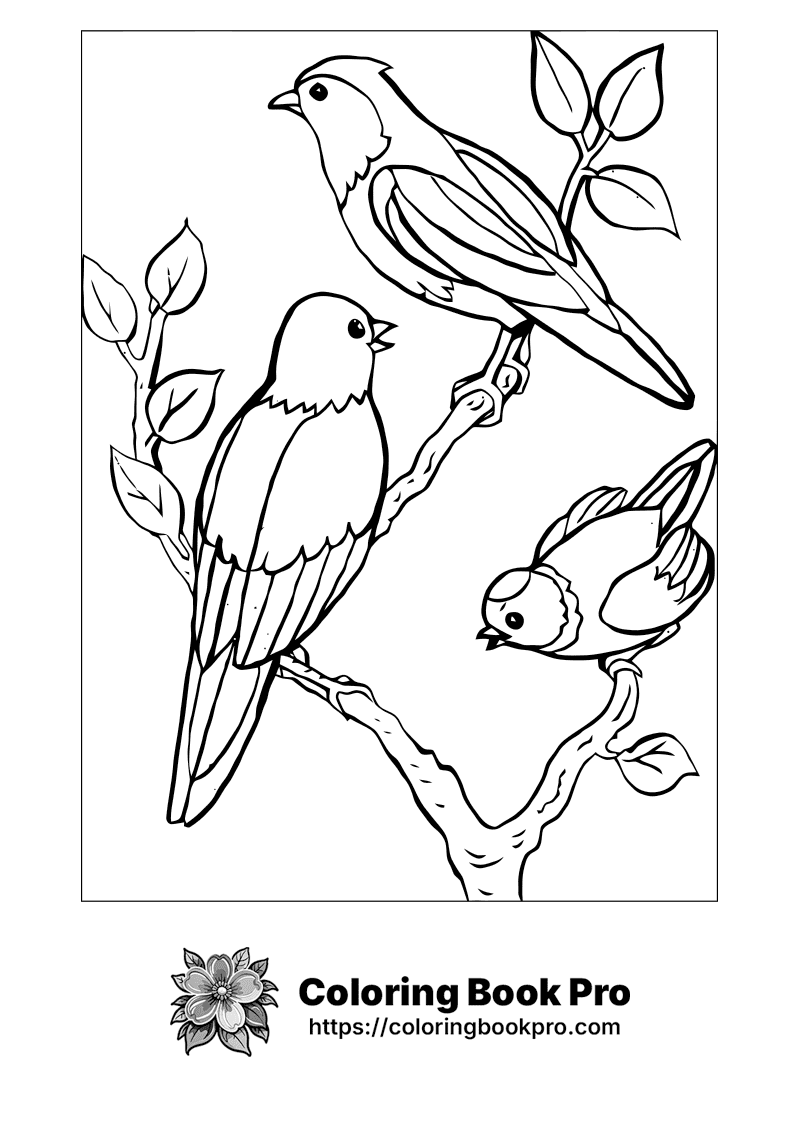 A black and white picture of three birds on a branch. icon