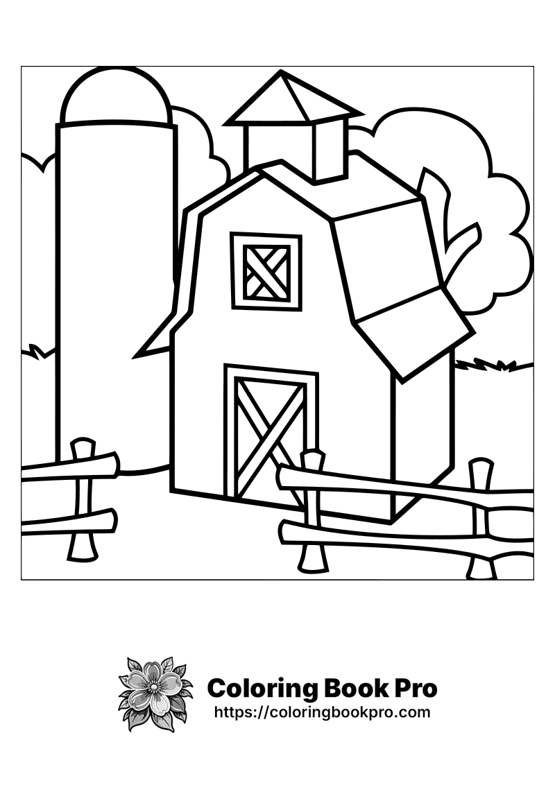 A black and white drawing of a farm house. icon