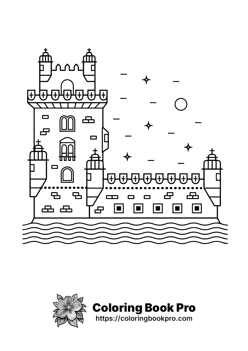 A black and white drawing of a castle. icon