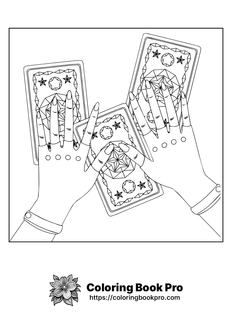 A black and white drawing of hands holding playing cards. icon