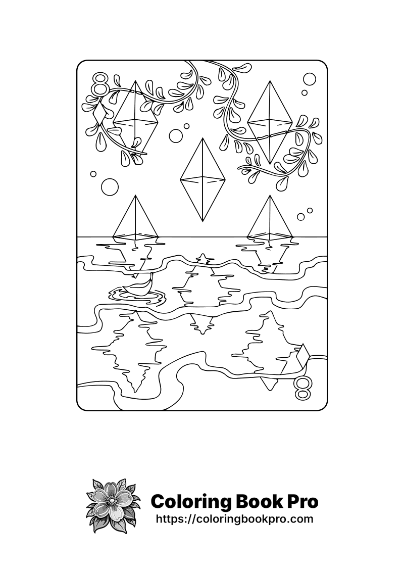 A black and white drawing of some kites floating in the water. icon