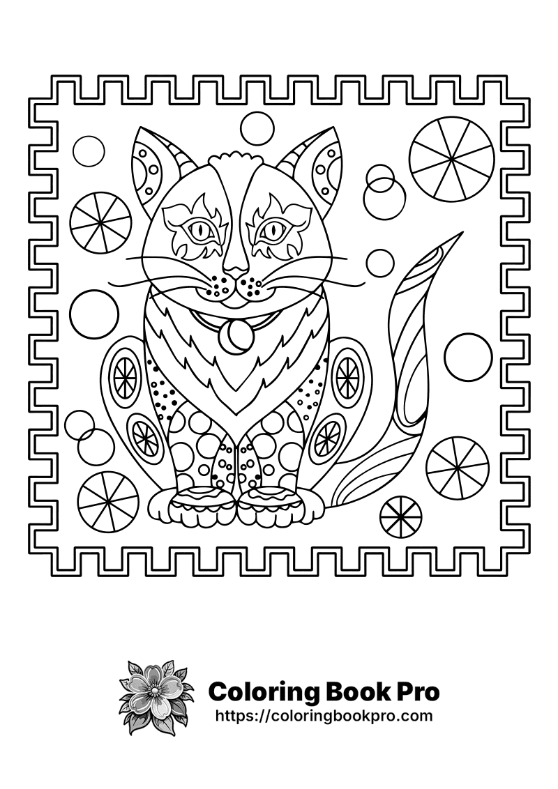 A black and white coloring page of a cat. icon