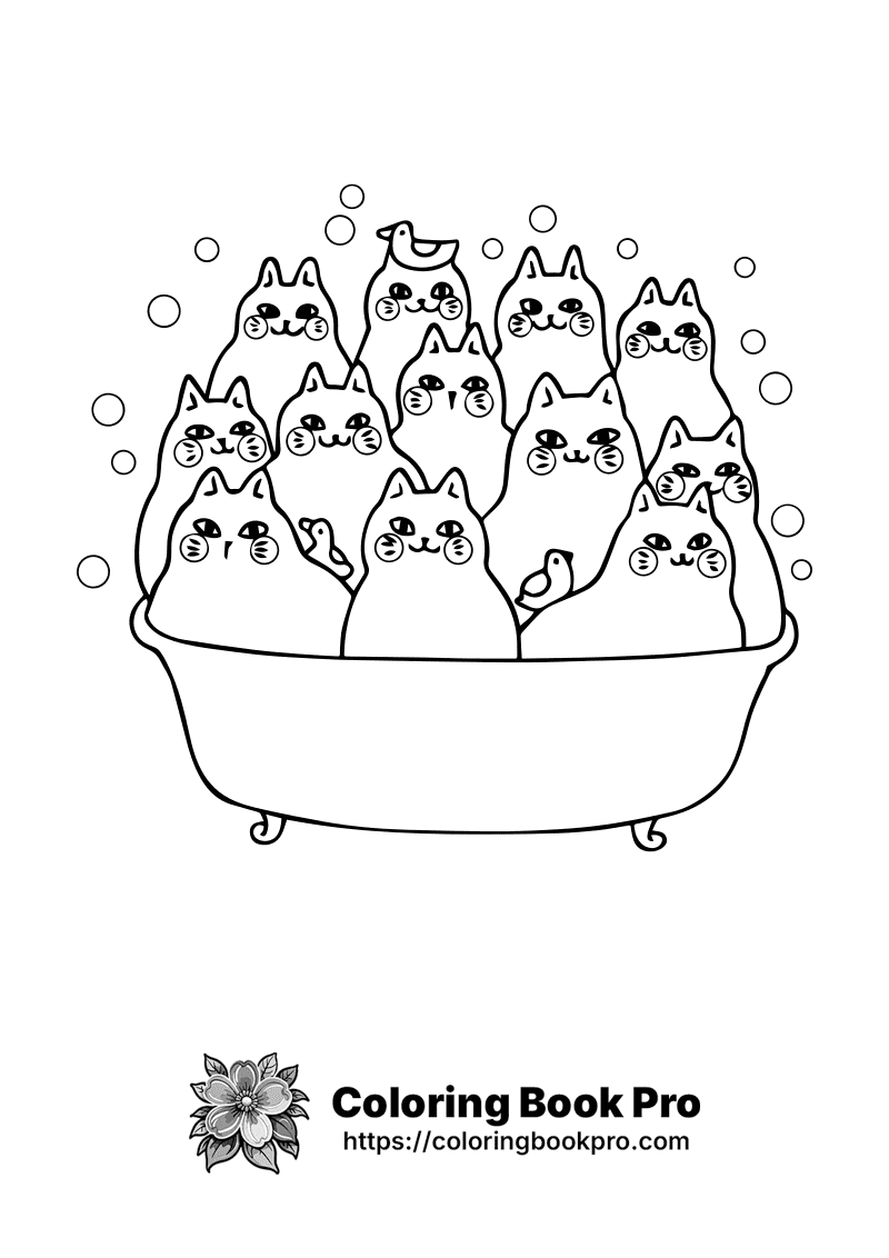 A black and white drawing of cats in a bathtub. icon