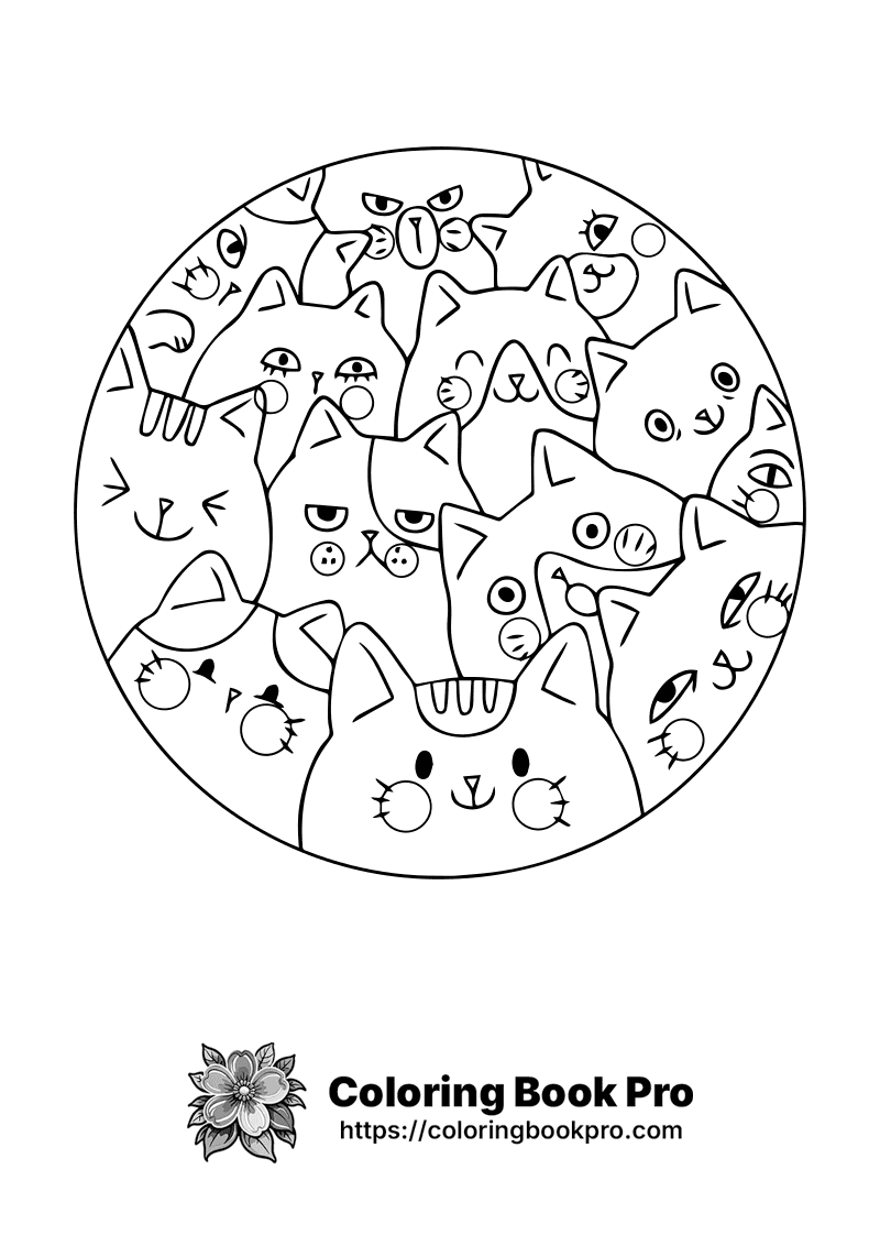A circle of cats is shown in black and white. icon