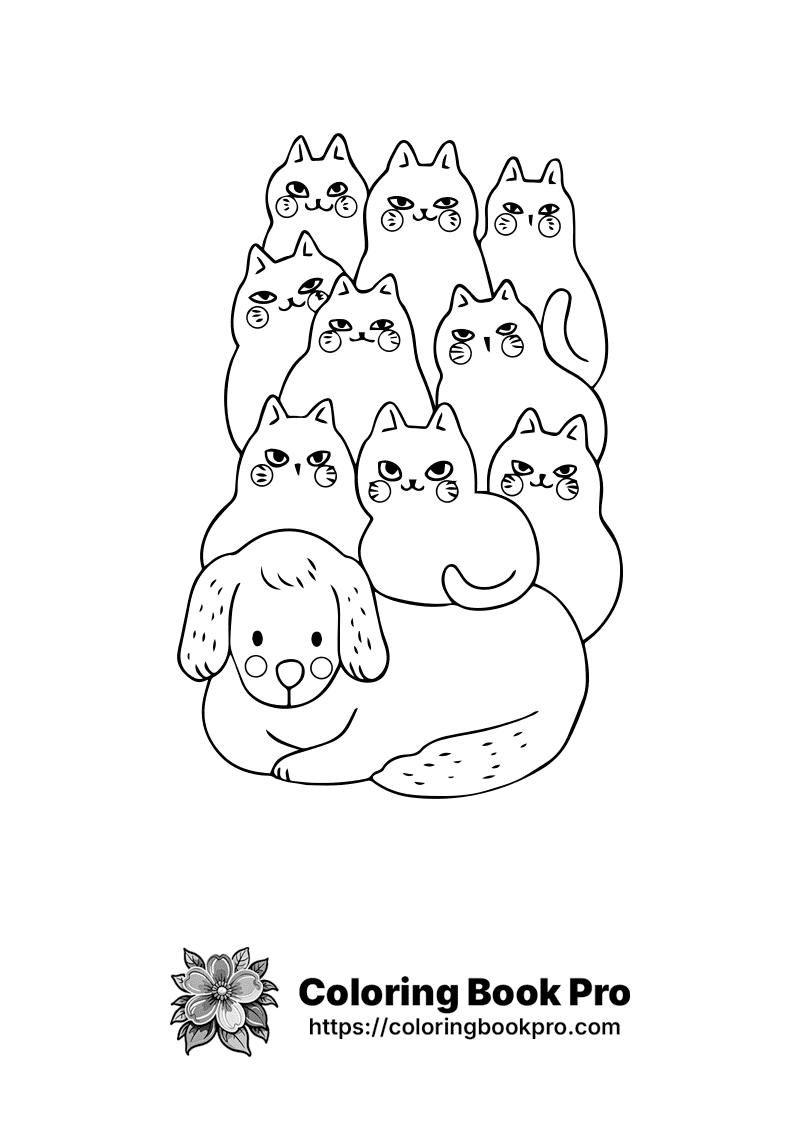A group of cats and a dog sitting together. icon