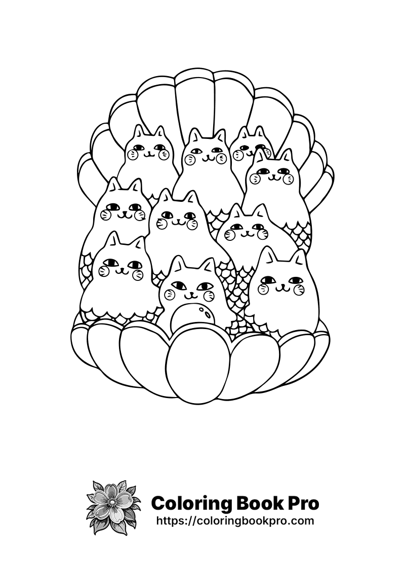 A black and white drawing of a bunch of cats. icon
