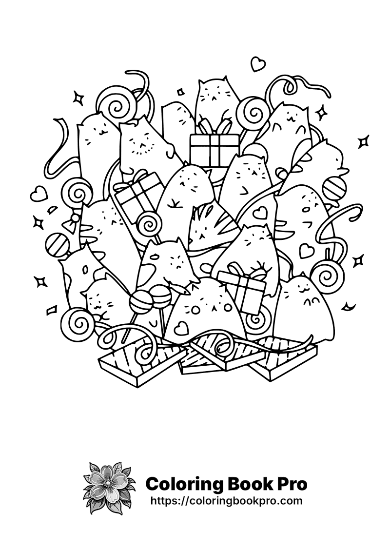 A black and white image of cats and presents. icon