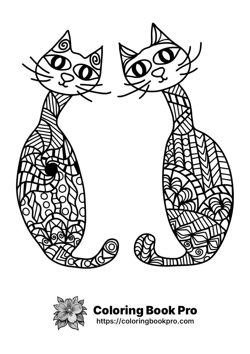 A black and white drawing of two cats. icon