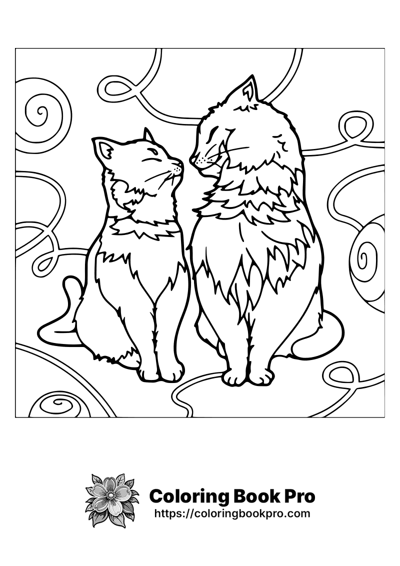 A black and white drawing of two cats. icon