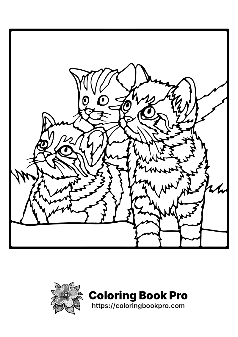 A black and white picture of three cats. icon