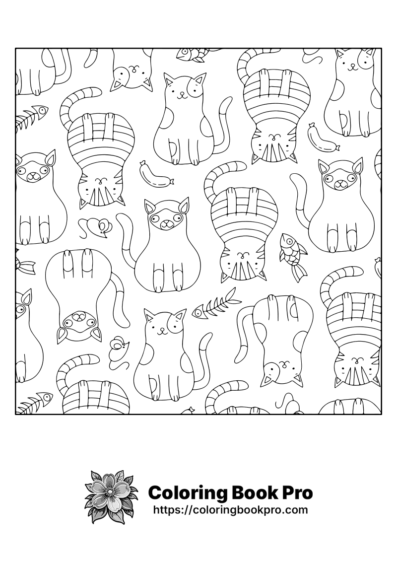 A black and white drawing of cats with different shapes. icon