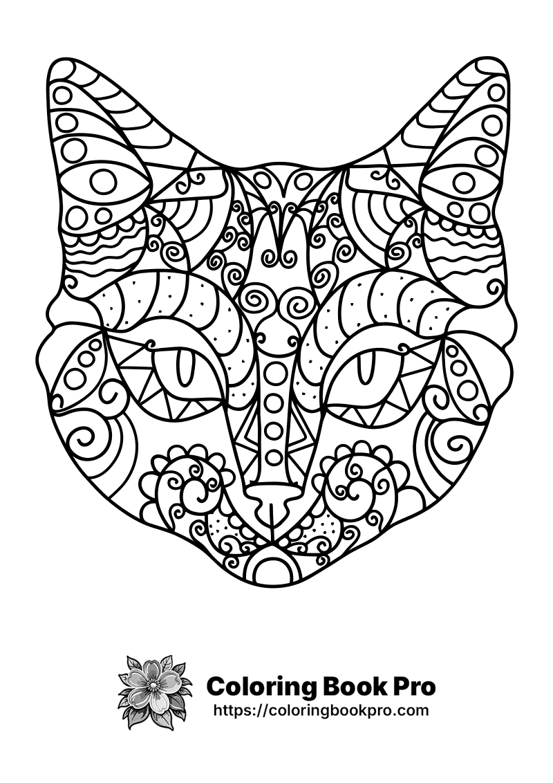 A black and white drawing of a cat's head. icon