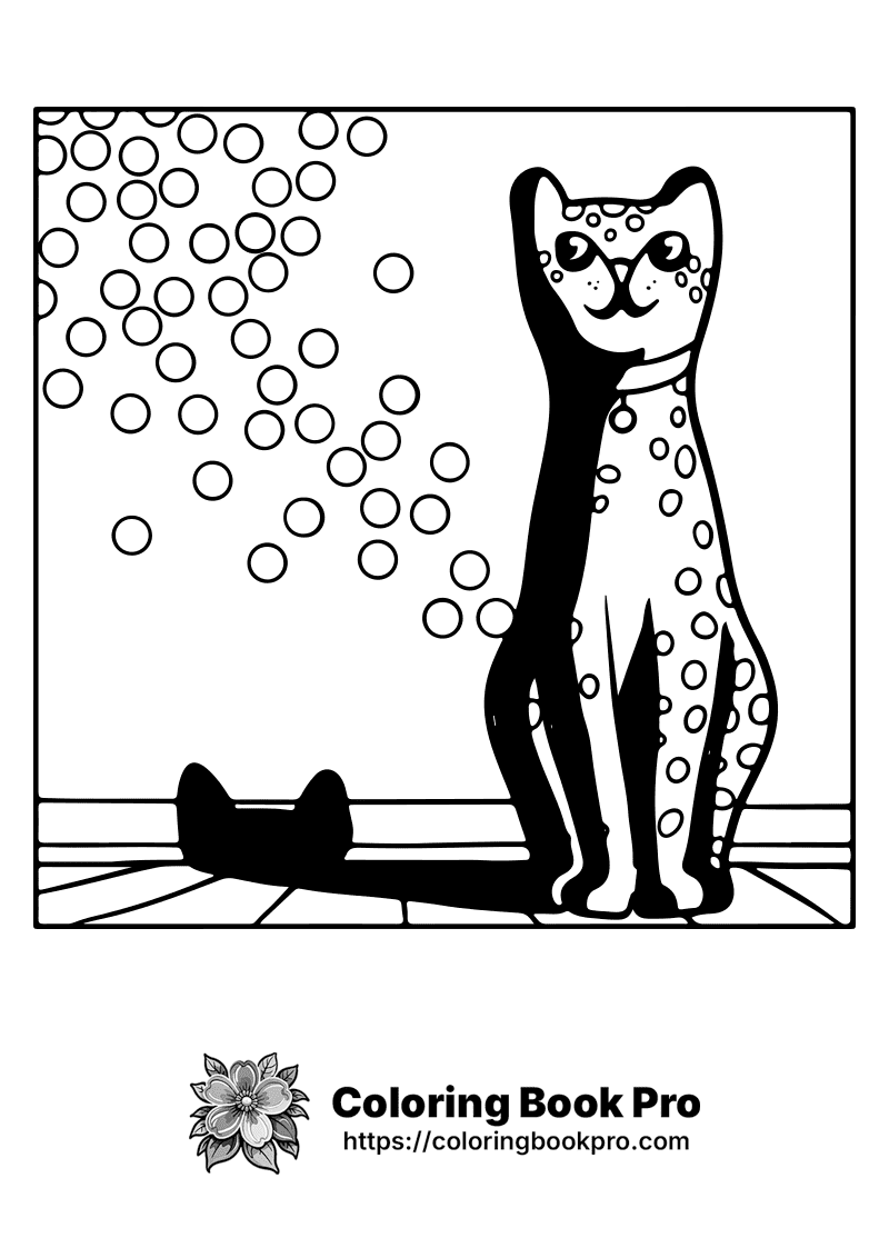 A black and white picture of a cat and bubbles. icon