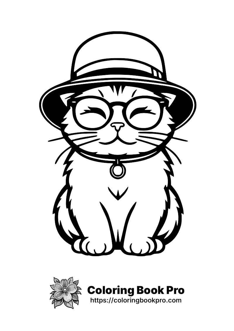 A cat wearing a hat and glasses. icon