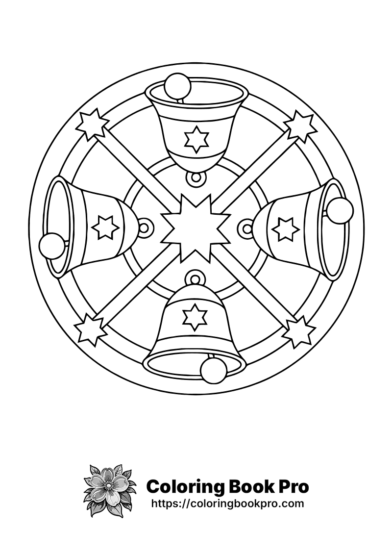 A circle with bells and stars around it. icon