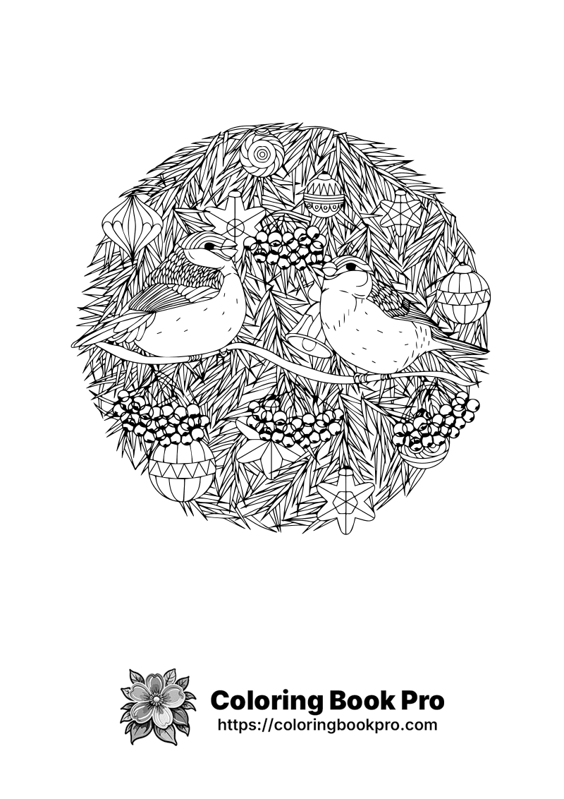 A black and white drawing of birds sitting on a branch. icon