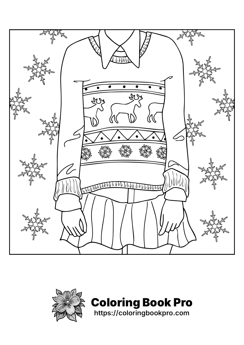 A black and white image of a man wearing a sweater with reindeer on it. icon